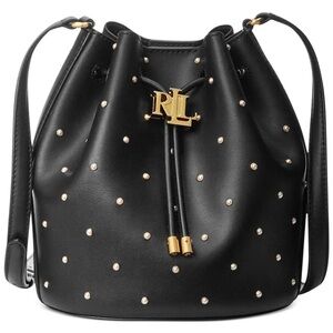Ralph Lauren Black Studded Shoulder Bag with Gold Accents